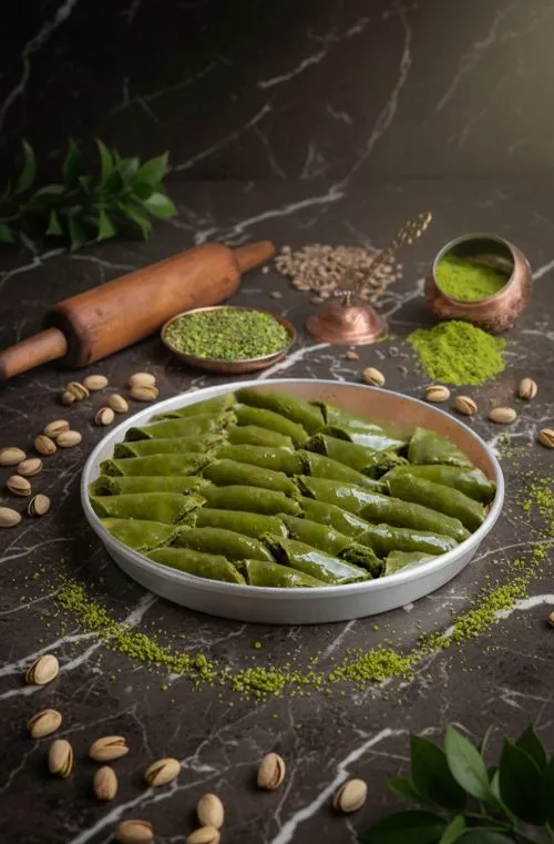 Special Green Sobiyet Baklava with Milk Cream & Pistachio - 2kg tray